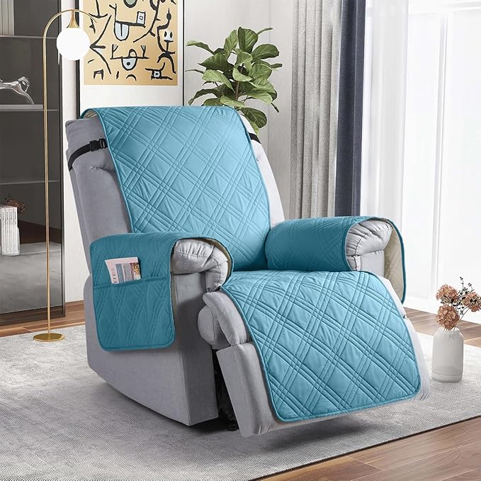 TAOCOCO 100% Waterproof Recliner Chair Covers, Non Slip Recliner Covers for Recliner Chair with Pocket, Washable Reclining Chair Cover Furniture Protector for Kids,Dogs(25'', Sky Blue)