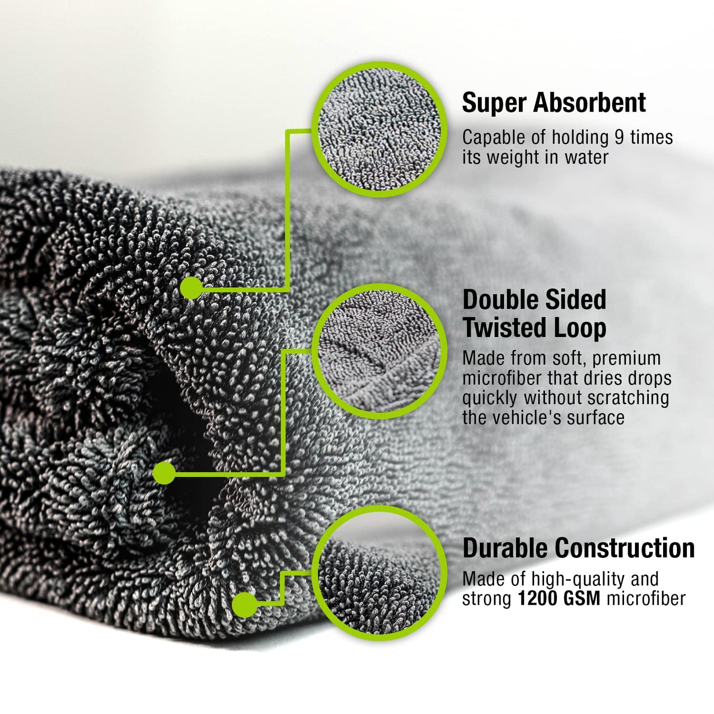 ExoForma Mega Car Drying Towel - Holds Up to 9 lbs, No Streaks, Scratches, or Water Spots | 1200 GSM Microfiber Double Twist Pile & Edgeless Design, 1 Quick & Effortless Dry - 24” x 36”
