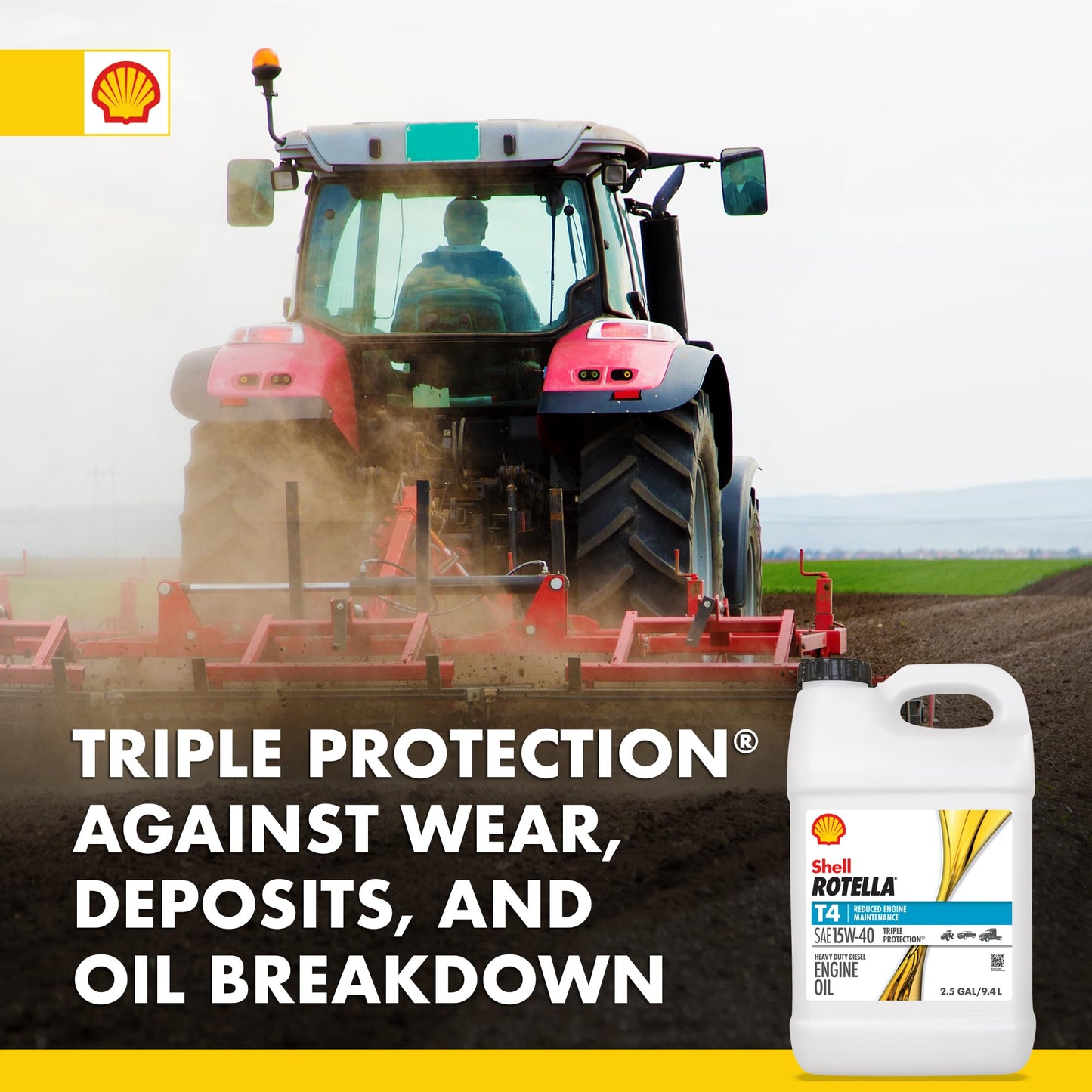Shell Rotella T4 Triple Protection 15W-40 Diesel Engine Oil, 2.5 Gallon