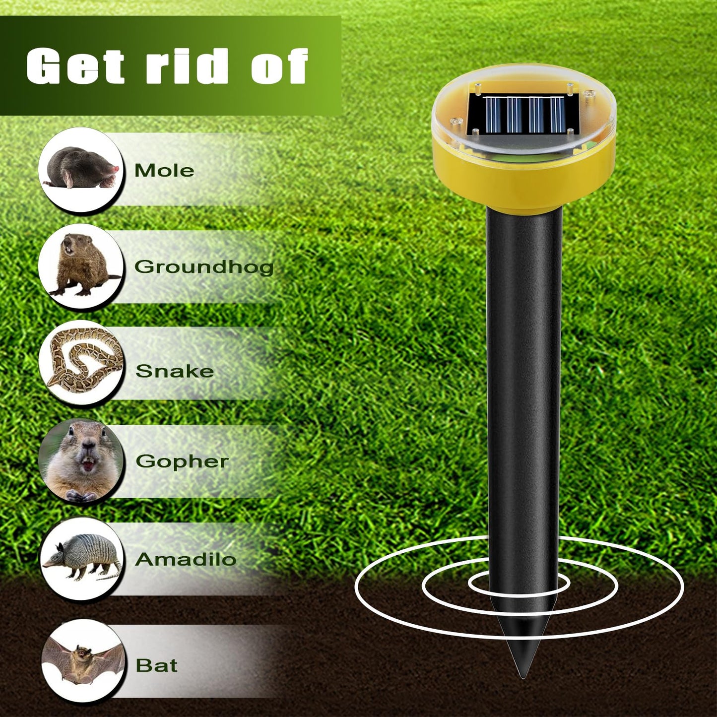 Snake Repellent for Yard 10 Pack, Ultrasonic Mole Repellent,Solar Powered Gopher Repeller Sonic Mole Deterrent Spikes, Snake Gopher Mole Vole Repellent Outdoor for Lawn Garden & Yard