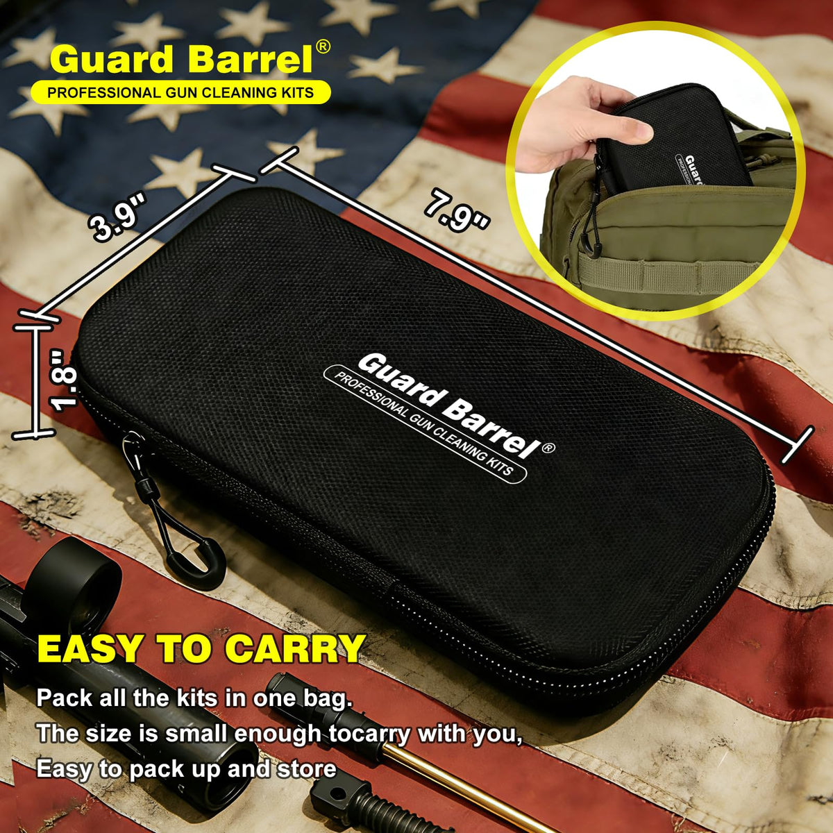 Gun Cleaning Kit Universal Pistol Cleaning Kit for .22,.357,.38,9mm,.45 Caliber Handgun Cleaning Kit 1oz Gun Cleaning Oil, Cleaning Swabs, Bronze Bore Brush and Brass Jag Adapter with Portable Case