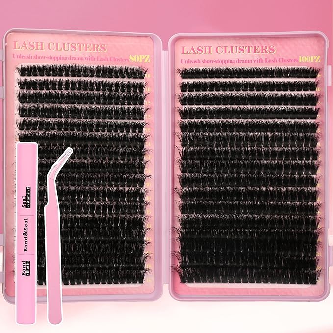 Lash Clusters 80D 100D C Curl Lash Clusters Kit DIY Lash Extension Kit 640Pcs 10-18MM Individual Lashes Clusters Eyelash Extensions with Lash Bond and Seal Lash Tweezers