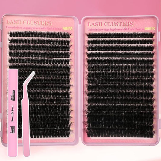 Lash Clusters 80D 100D C Curl Lash Clusters Kit DIY Lash Extension Kit 640Pcs 10-18MM Individual Lashes Clusters Eyelash Extensions with Lash Bond and Seal Lash Tweezers