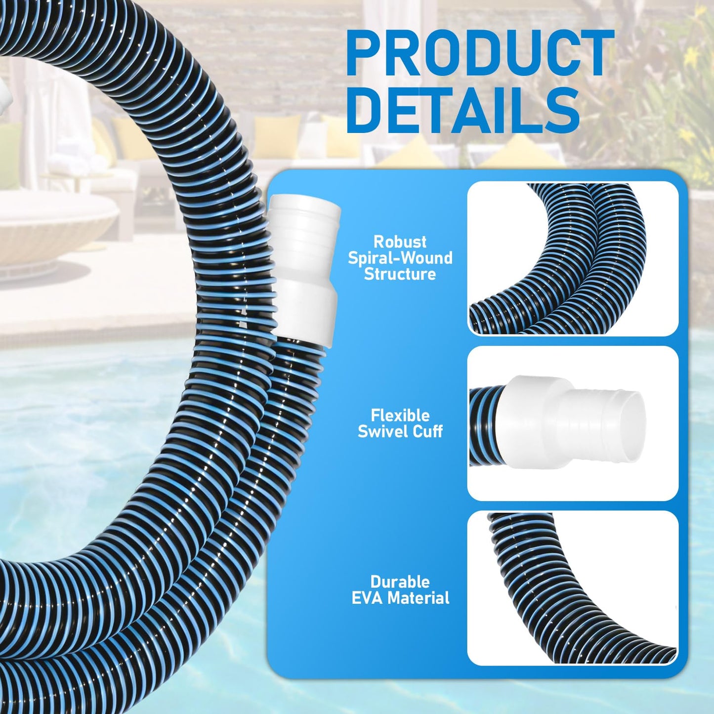 Conderyang 2 Pack 1.25×59in EVA Pool Professional Hoses with 2026 Upgrade Flexible Tube Head and 4 Metal Clamps for Above Ground Pools Pump Replacement Hose Pool Supply for Heavy Duty Hose (Blue)