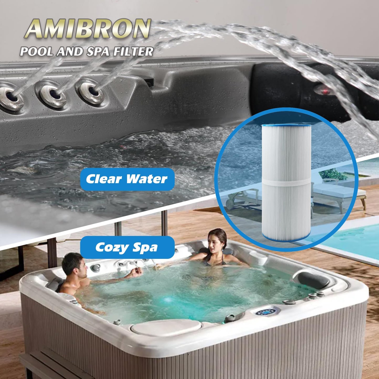 AmiBron C-4950 Spa Filters, Replaces For Pleatco PRB50-IN, Filbur FC-2390, 03FIL1600, 373045, Compatible For Jacuzzi J210/J220/J235/J245/J275, 50 sq.ft 5X13 Drop in Hot Tub filter 2 Pack