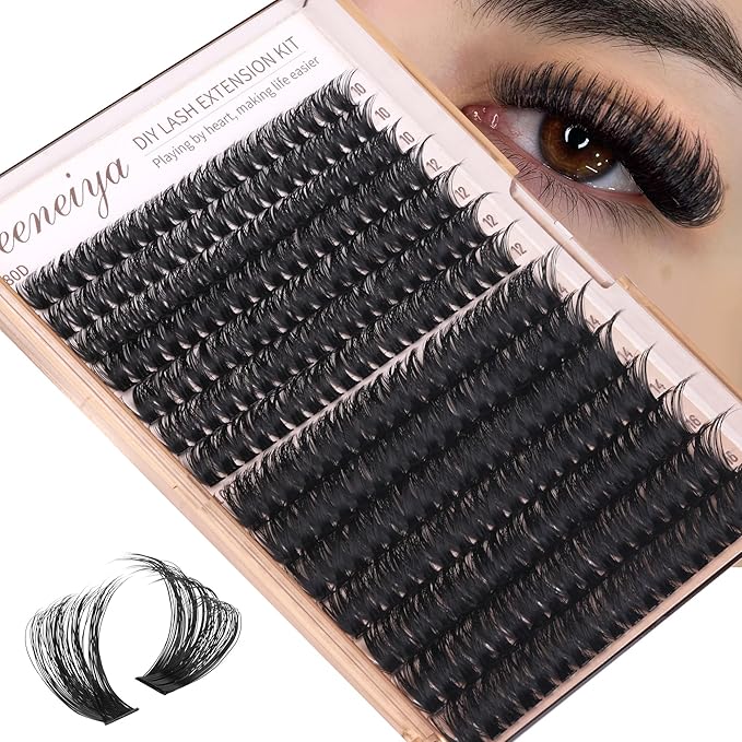 Geeneiya Volume Lash Clusters Kit DIY Lash Extension Kit D Curl Eyelash Extensions with Waterproof Lash Bond and Seal Waterproof Tweezers,10-16MM Cluster Lashes 300Pcs
