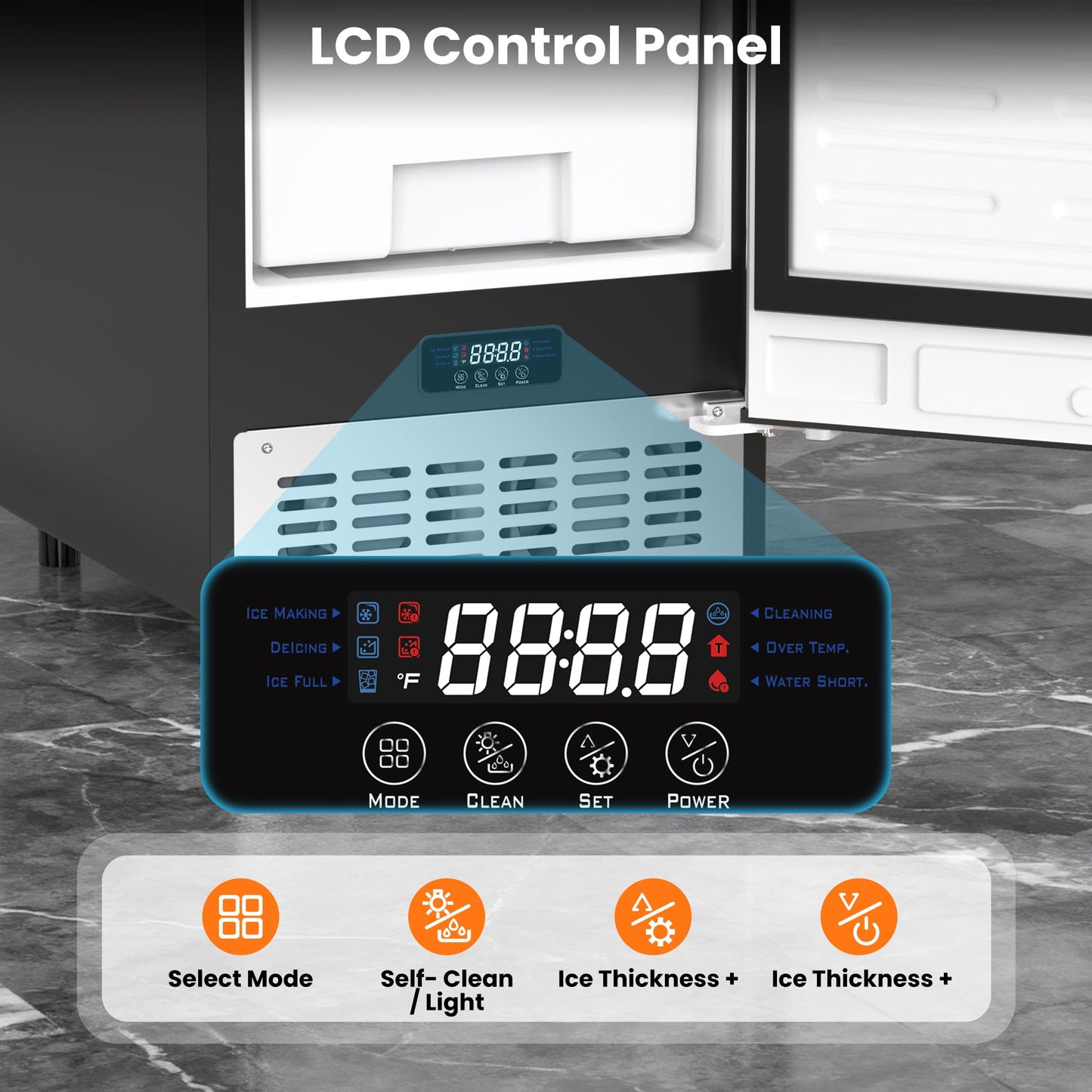 Coolake 15”W Ice Maker Under Counter 80lbs/Day with 40lbs Storage, Commercial Outdoor Ice Maker, Auto-Cleaning LCD Panel Built-in Freestanding Ice Machine for Home Bar Kitchen Office