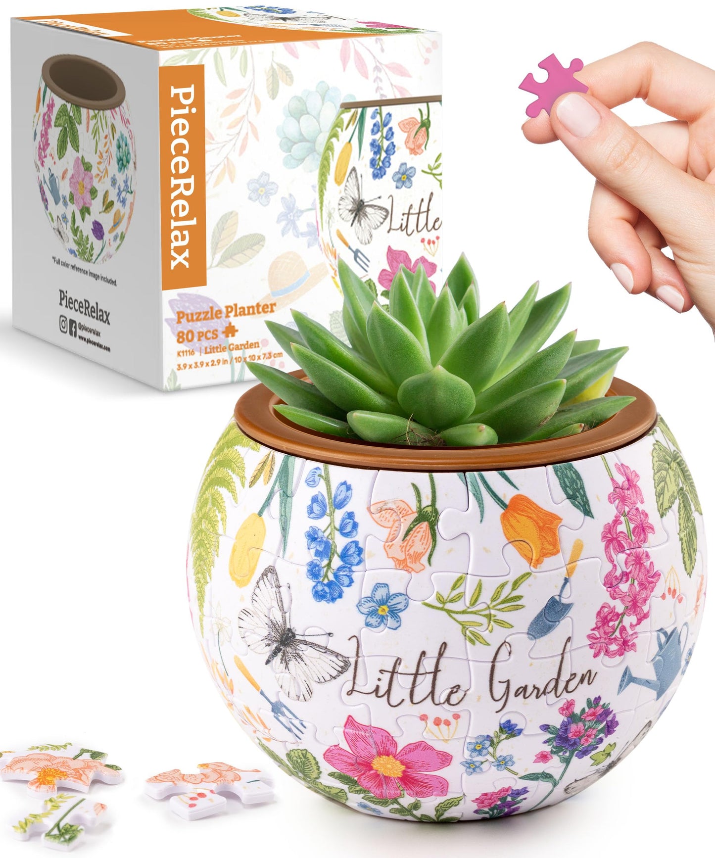 PieceRelax 3D Puzzle Planter 80 Pieces - Flower Pot - Little Garden, for Mom, Home Decor Flower Pots for Indoor Cactus, Succulents Pots [K1116]