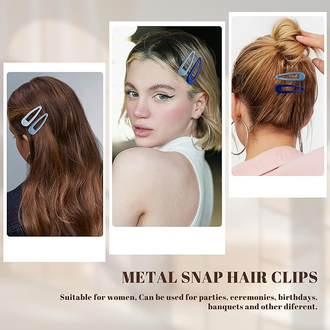 Small Hair Barrettes For Women No Slip Metal Snap Clips For Thin And Fine Hair,Matte Multiple Blue,20 PCS,1.97 x 0.5 Inch.