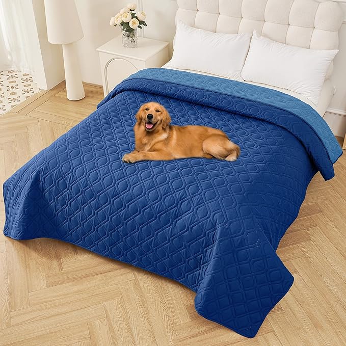 Smiry Reversible Waterproof Couch Covers for Sofa, Washable Dogs Pet Couch Covers for 3 Cushion Sofa Pet Friendly, Water Resistant Furniture Protector Slipcover, Geometric (82"x82", Navy/Blue)