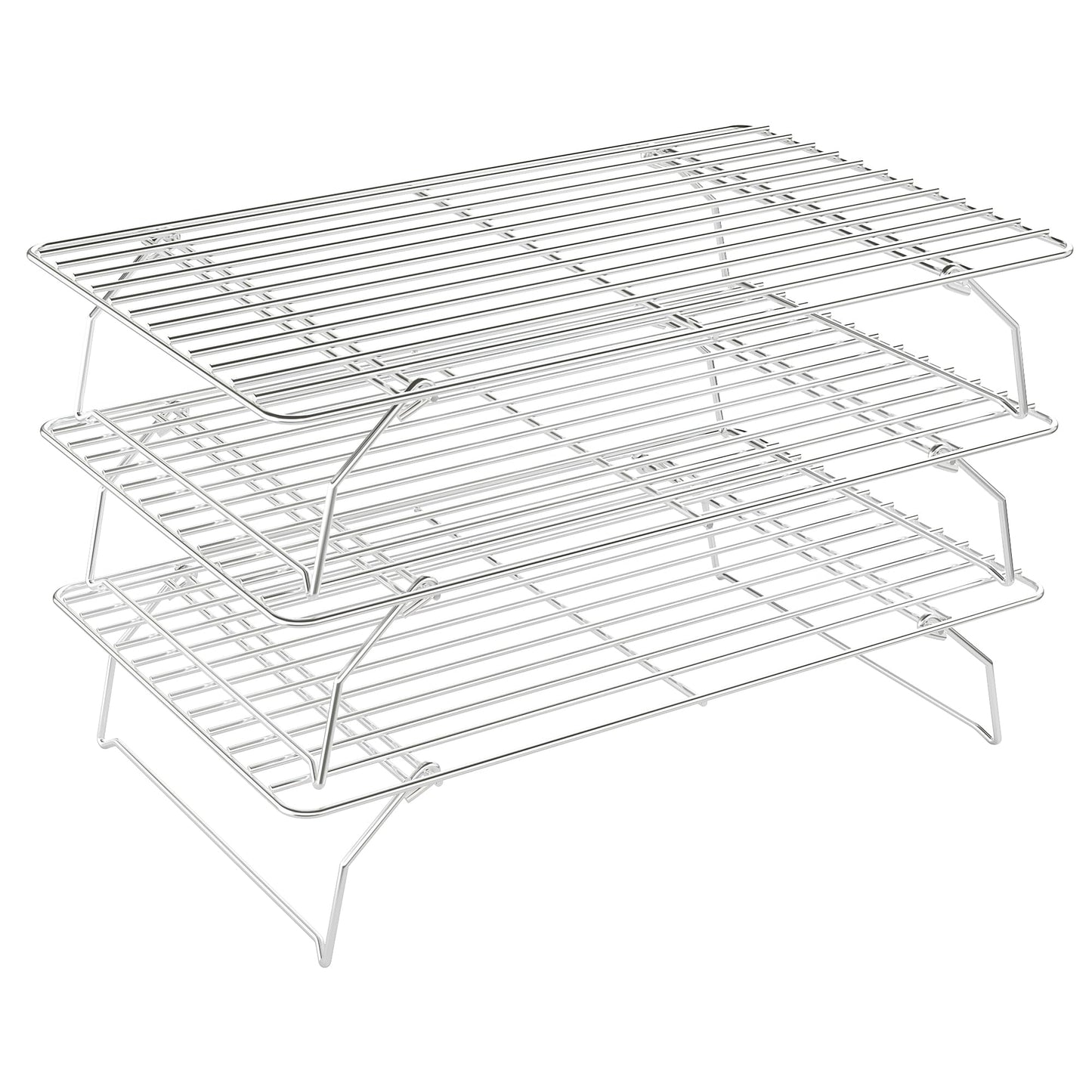 3 Tier Stackable Cooling Rack for Batch Cooling Cookie, Pizza, Cake-15.8”x 10”- Heavy Duty Cooling Racks for Cooking and Baking, Oven and Dishwasher Safe Baking Supplies-Silver
