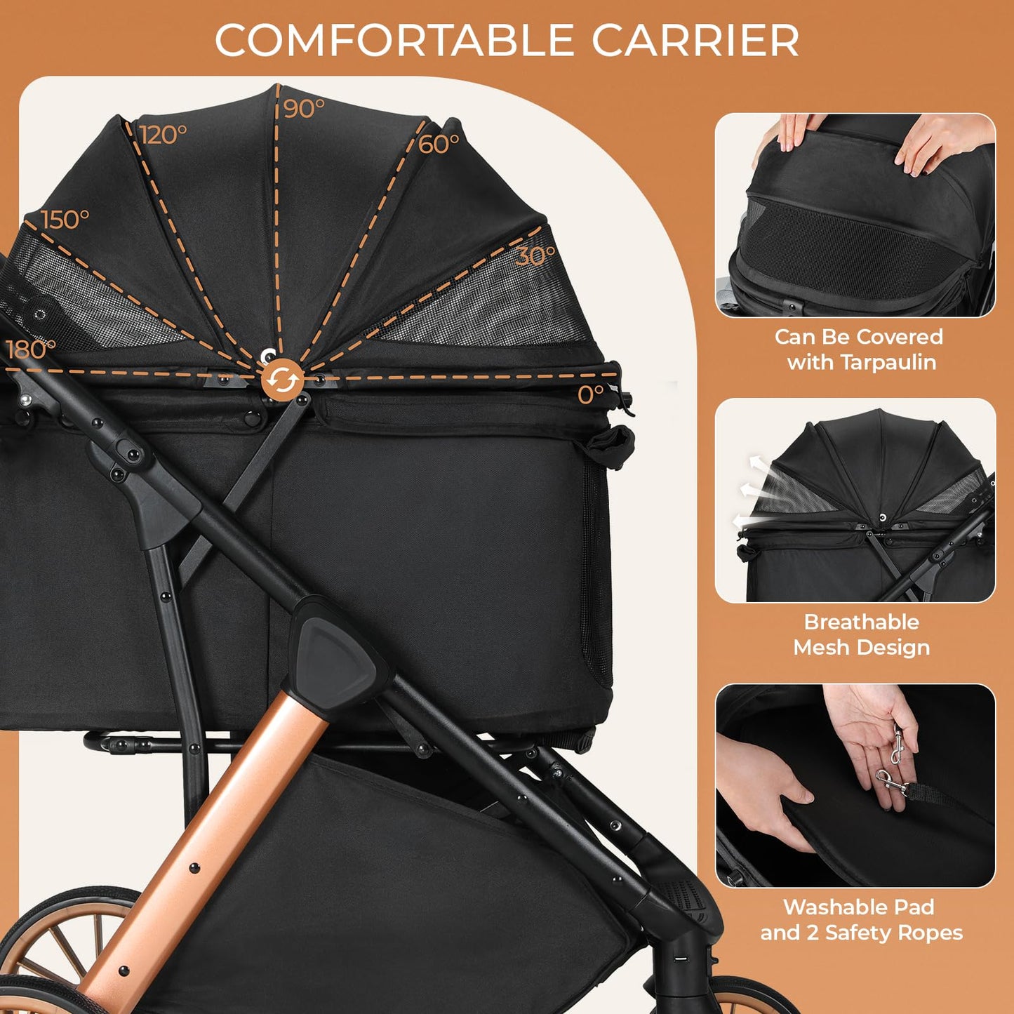 MAMIZO Foldable Dog Stroller for Medium Dogs Cats Up to 33 Lbs, Adjustable Height Handle, Pet Stroller with Aluminum and Carbon Steel Frame, Sun Shades, Storage Basket & Shock Absorbers, All-Terrain