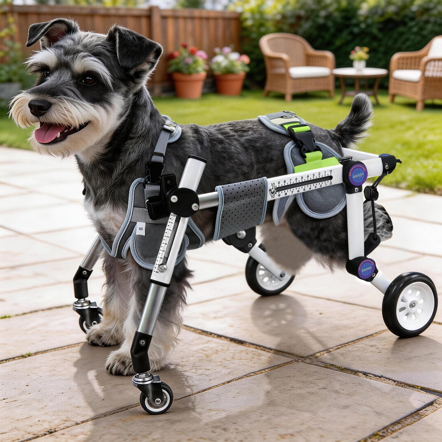 LetPetRun Dog Wheelchair 4 Wheels Adjustable, Full Body Support Dog Cart for Front & Rear Legs, Lightweight Mobility Aid for Disabled Small Dogs (XSLW for 17.5-33.5lbs)