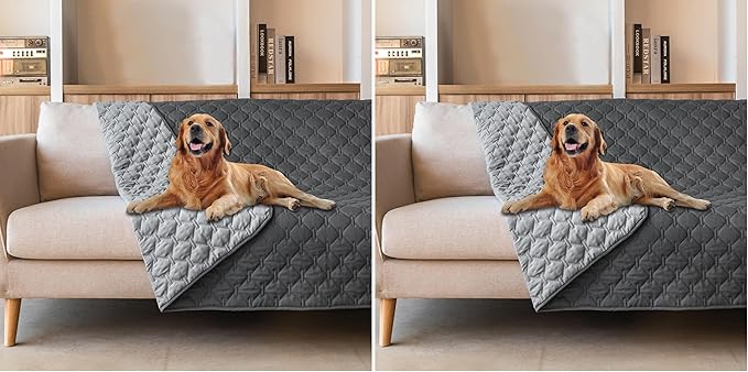gogobunny 3X Stronger Waterproof Pet Blanket, Scratch Proof Furniture Protector for Dogs Cats, Reversible Cover 52x82 Inch, Dark Grey/Light Grey (Pack of 2)