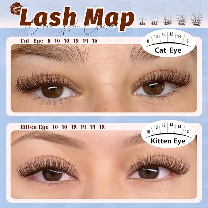 Mavphnee Brown Lash Clusters Dark Brown Eyelash Extensions Natural Cluster Lashes CC-Curly PestaÃÂ±as Postizas Wispy Individual Lash Extensions 3D Lash 8-16MM Brown Eyelash Clusters 144PCS DIY at Home