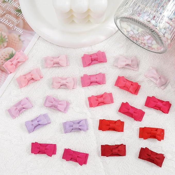 CÉLLOT Hair Clip, 120pcs Baby Girls Grosgrain Ribbon 1.2" Mini Bow Snap Clips, 60 Colors for Infant Toddlers Fine Thin Hair in Pairs