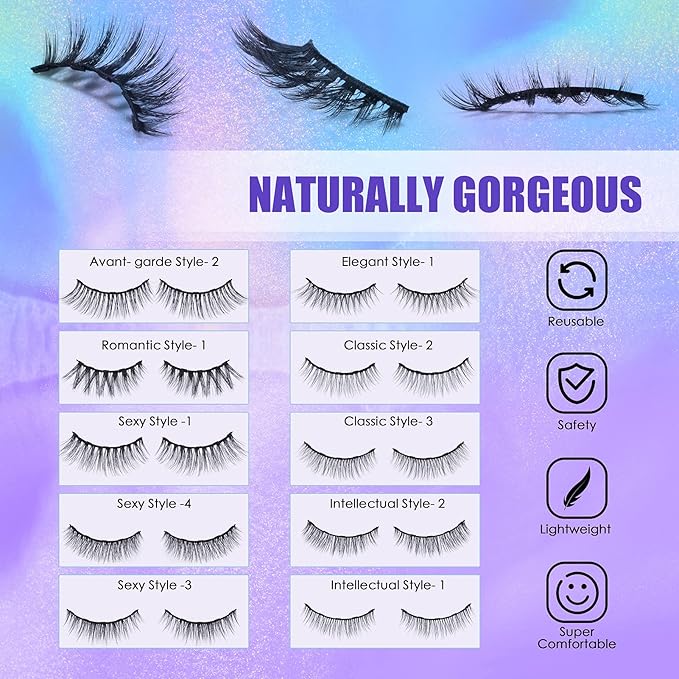 DEJAVIA Magnetic Lashes [10 Pairs], Premium Natural Looking, Reusable Lightweight Wispy Strong Magnetic Eyelashes with Applicator and Tweezers, No Glue Needed