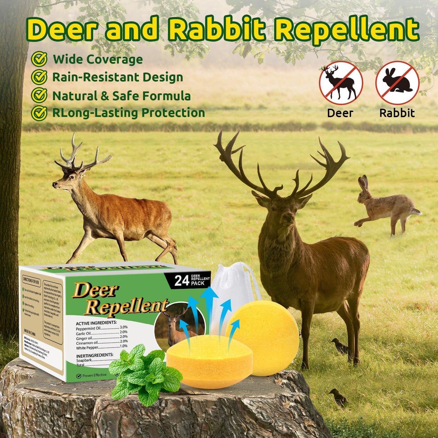 CKUKARM 36 Pack Deer Repellent & Rabbit Repellent Outdoor for Garden - Scent-Based Deer Deterrent to Protect Plants & Flowers - Keep Deer Rabbit Out of Yard