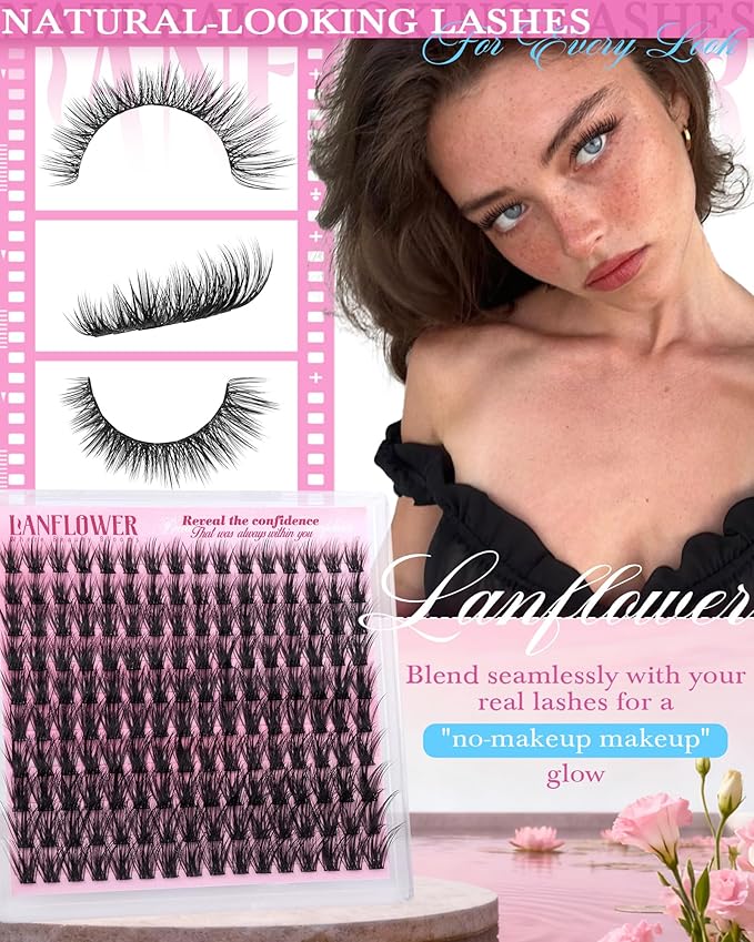 Wispy Lash Clusters Kit Natural Eyelash Clusters 10-16mm Lash Extension Kit CD Curl Lashes Clusters Thin Band Cluster Eyelash Extensions Kit Manga Cluster Lashes by Lanflower