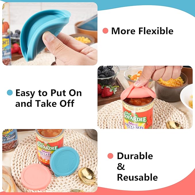 2PCs 3-inch/7.5cm Silicone Can Lids for Chef Boyardee | Van Camp's | Goya | Bush's Best | Farmer's Market Can, Can Cover for Canned Good, Fit Most Standard Size, Dishwasher Safe (Can NOT Included)