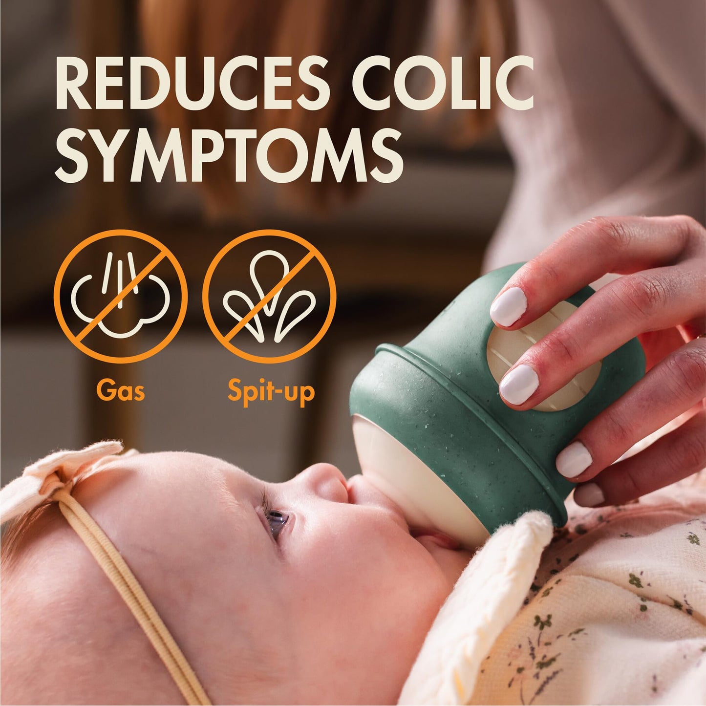 Boon Nursh Bottles - Silicone Baby Bottles Help Ease Colic Symptoms - Formula and Breast Milk Only Touch Food-Grade Silicone - Slow Flow - Speckle Green - 4 Ounce