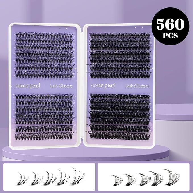 Lash Clusters 560 Pcs 30D 40D 60D 80D Eyelash Clusters 10-18mm Individual Lashes Thick Volume DIY Eyelash Extension Thin Band Eyelashes Cluster Extensions Soft False Eyelashes at Home-30+40+60+80D