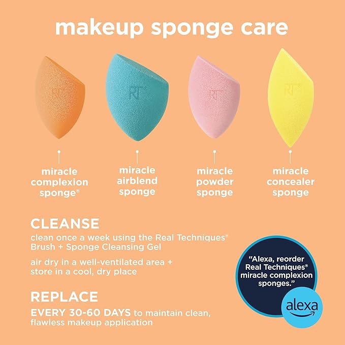 Real Techniques Miracle Complexion Beauty Sponge Makeup Blender with Case