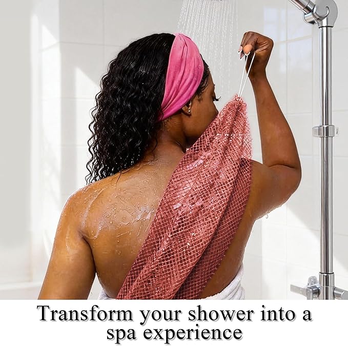 SubSahara Authentic African Net Sponge - 2 Pack Exfoliating Bath & Shower Loofah Sponge for Body & Face, Gentle Scrubber for All Skin Types, Travel, Durable (Gray & Rust Red)