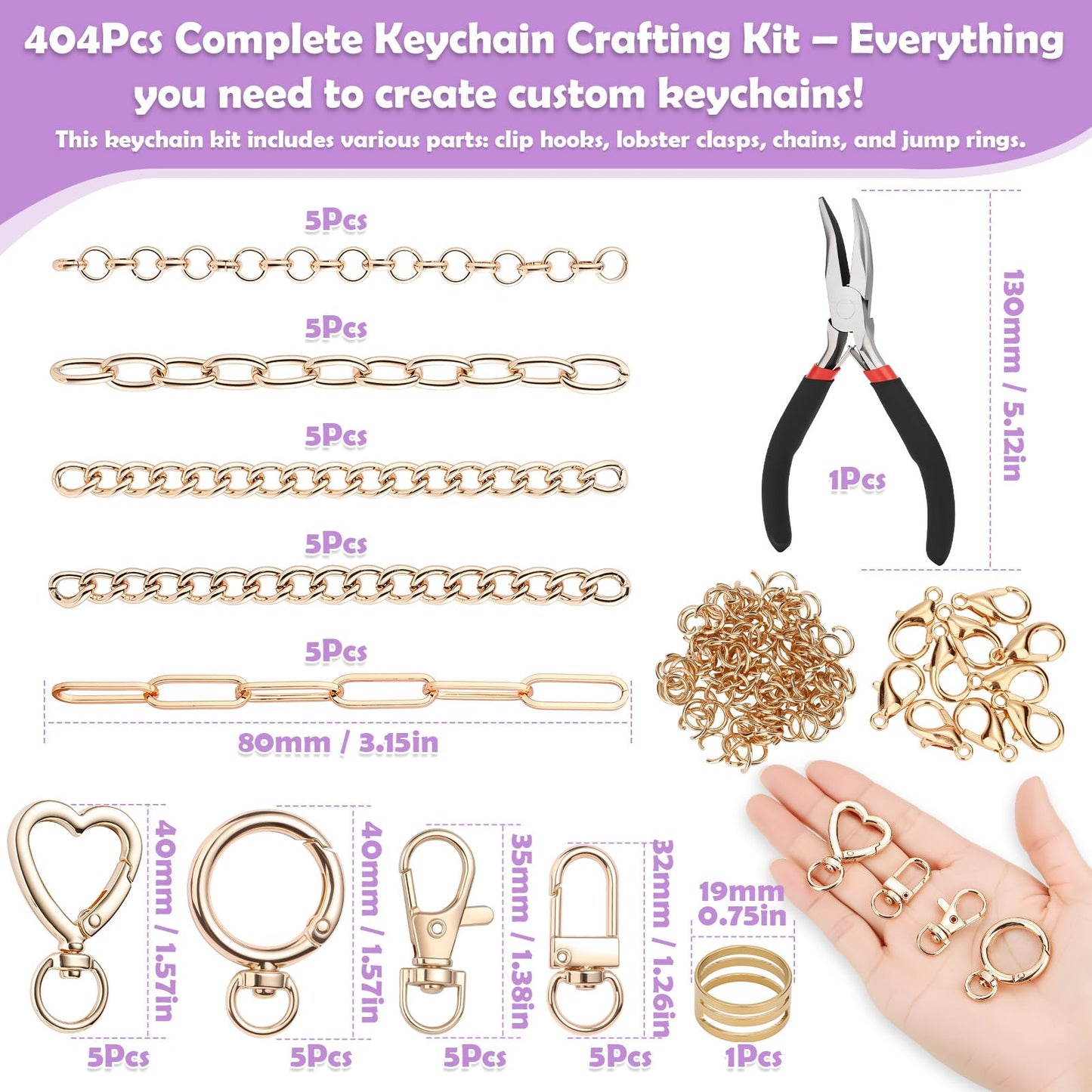 selizo 404Pcs Charms Lip Gloss Keychain Making Kit, DIY Craft Supplies with Charms, Key Chain Hooks, Jump Rings, Lobster Clasps, Chains, Jewelry Making Kit for Custom Keychains, Bags, Valentines Gifts