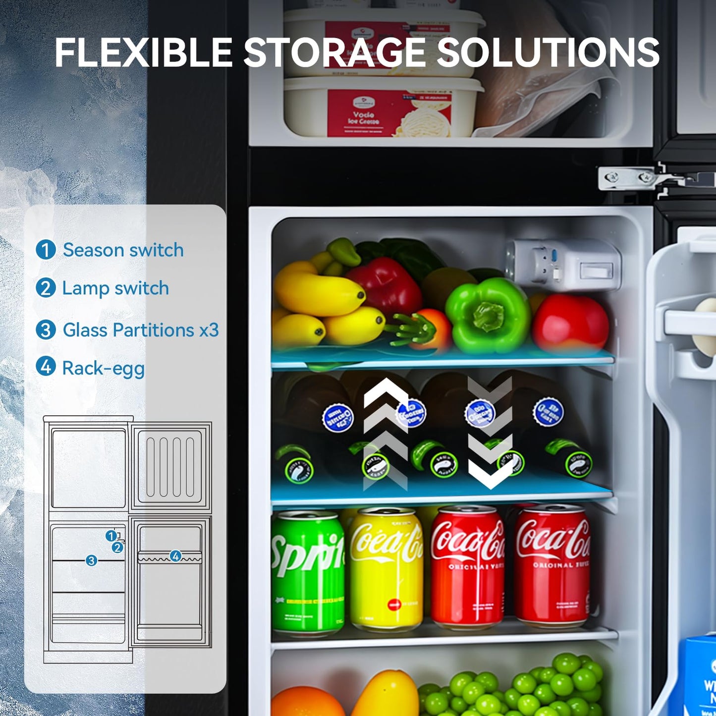 Anypro 4.0 Cu.Ft Fridge with Freezer, Double Door Refrigerator with 6 Level Thermostat, Silver