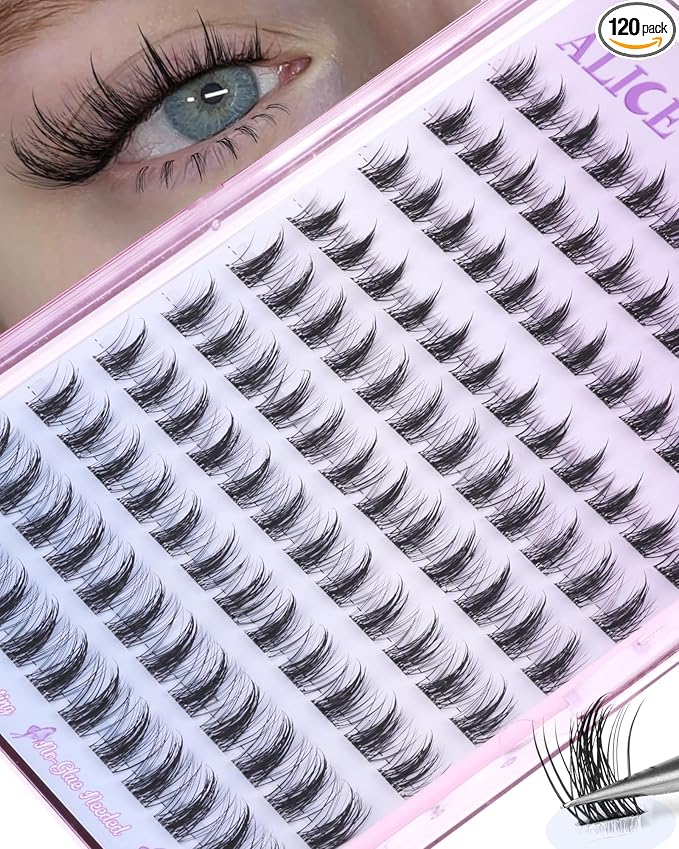 ALICE Self Adhesive Eyelashes Manga Reusable Natural Spikes Self Adhesive Lash Clusters Wispy Anime Press on Lashes 10-14mm 120pcs Pre-Glue Lash Extensions No Glue Needed