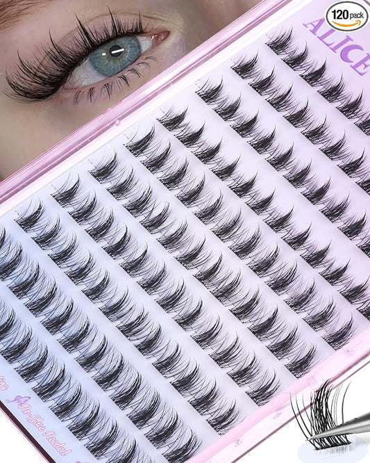 ALICE Self Adhesive Eyelashes Manga Reusable Natural Spikes Self Adhesive Lash Clusters Wispy Anime Press on Lashes 10-14mm 120pcs Pre-Glue Lash Extensions No Glue Needed