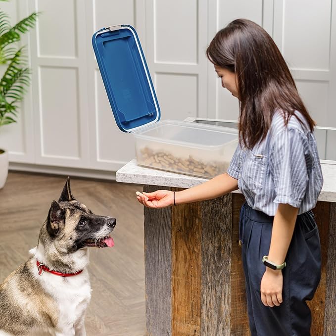 IRIS USA Airtight Dog Food Storage Container, Up to 11 lbs, Dog Cat Bird and Other Pet Food Treats Storage Bin, Dog Cat Wet Food Cans, Keep Fresh, BPA Free, Stackable, Navy