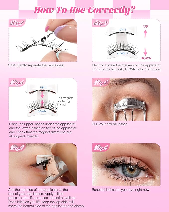 EMEDA Magnetic Eyelashes Natural Look No Glue Reusable Magnetic Lashes with Applicator, Faux Mink Lashes Lightweight & Comfortable for Women Sensitive Eyes Daily Makeup with Mirror Case (20)