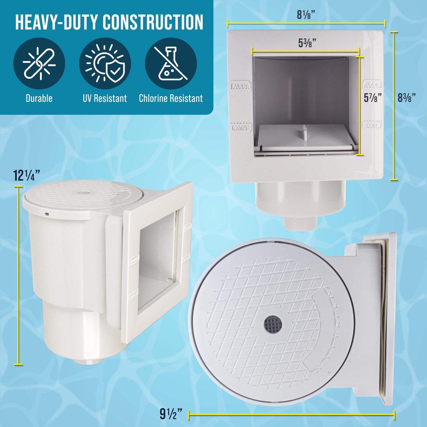 U.S. Pool Supply Standard Thru-Wall Above Ground Pool Skimmer Kit - ABS Construction, Complete Universal Set, Return Fitting, Vacuum Plate, Leaf Basket - Replacement Compatible with SP1091LX Skimmer