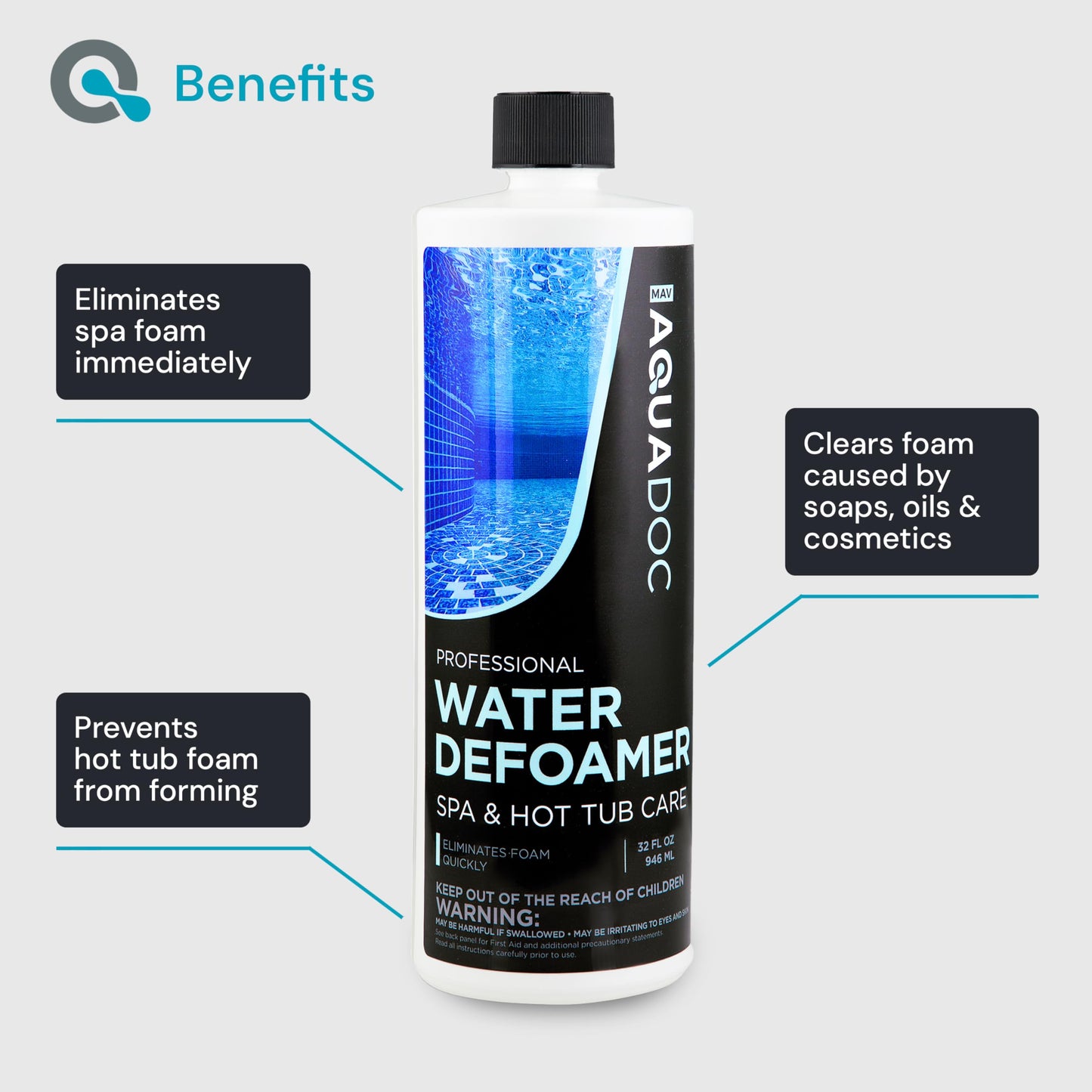 Hot Tub Defoamer - Spa Defoamer for Hot Tub Owners 32oz, Spa Anti Foam to Keep Foam Down, Hot Tub Chemicals Made in USA - AquaDoc