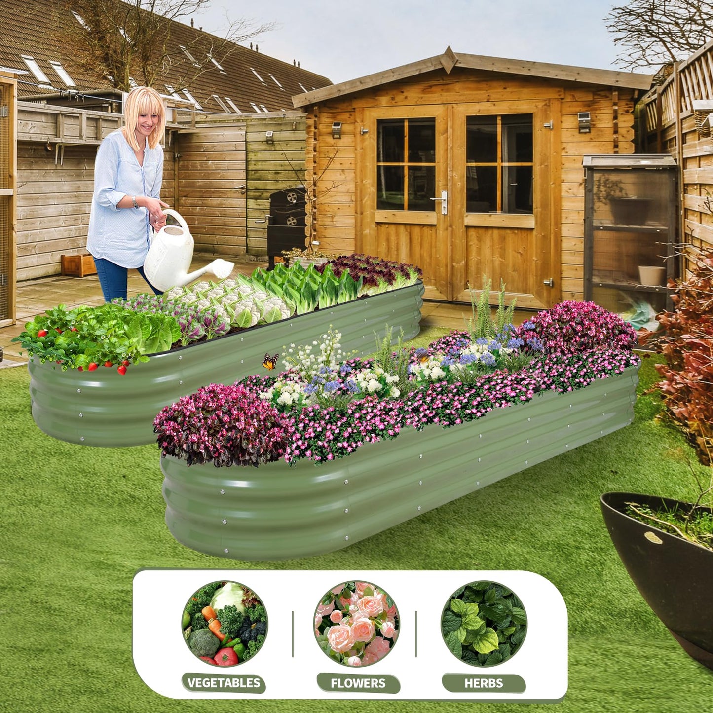 Permade Galvanized Raised Garden Bed Outdoor- Raised Beds for Gardening| Metal Planter Box, Steel Raised Garden Bed Kit with Safety Edging and Gloves for Vegetables, Flower, Herbs (4x2x1FT, Green)