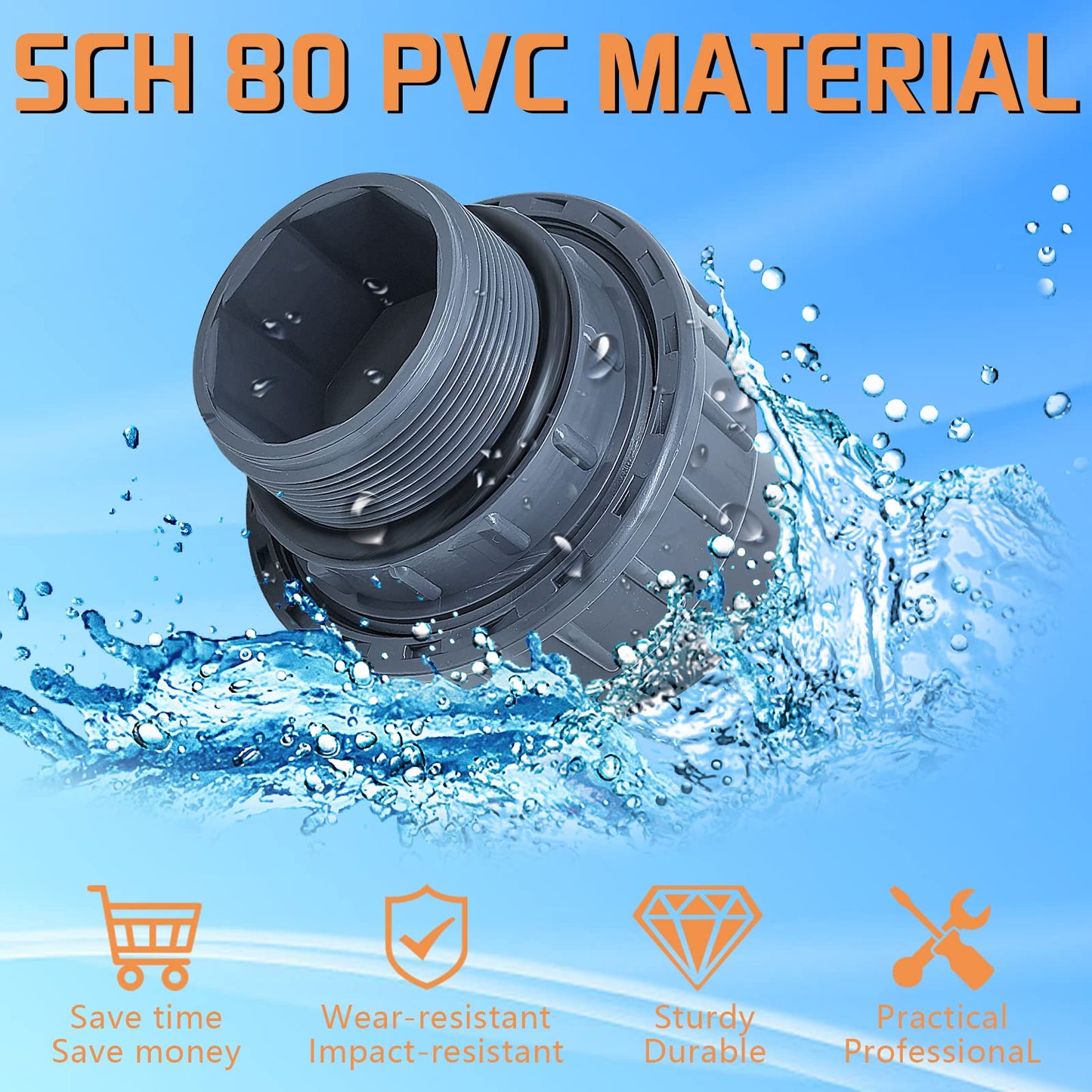 Boltigen 2pcs 1-1/2 PVC Pool Pump Fitting Coupling, 1.5" NPT Male x 1.5" Slip Union Socket Joint Adapter Connector Replacement for Pool Spa Pump