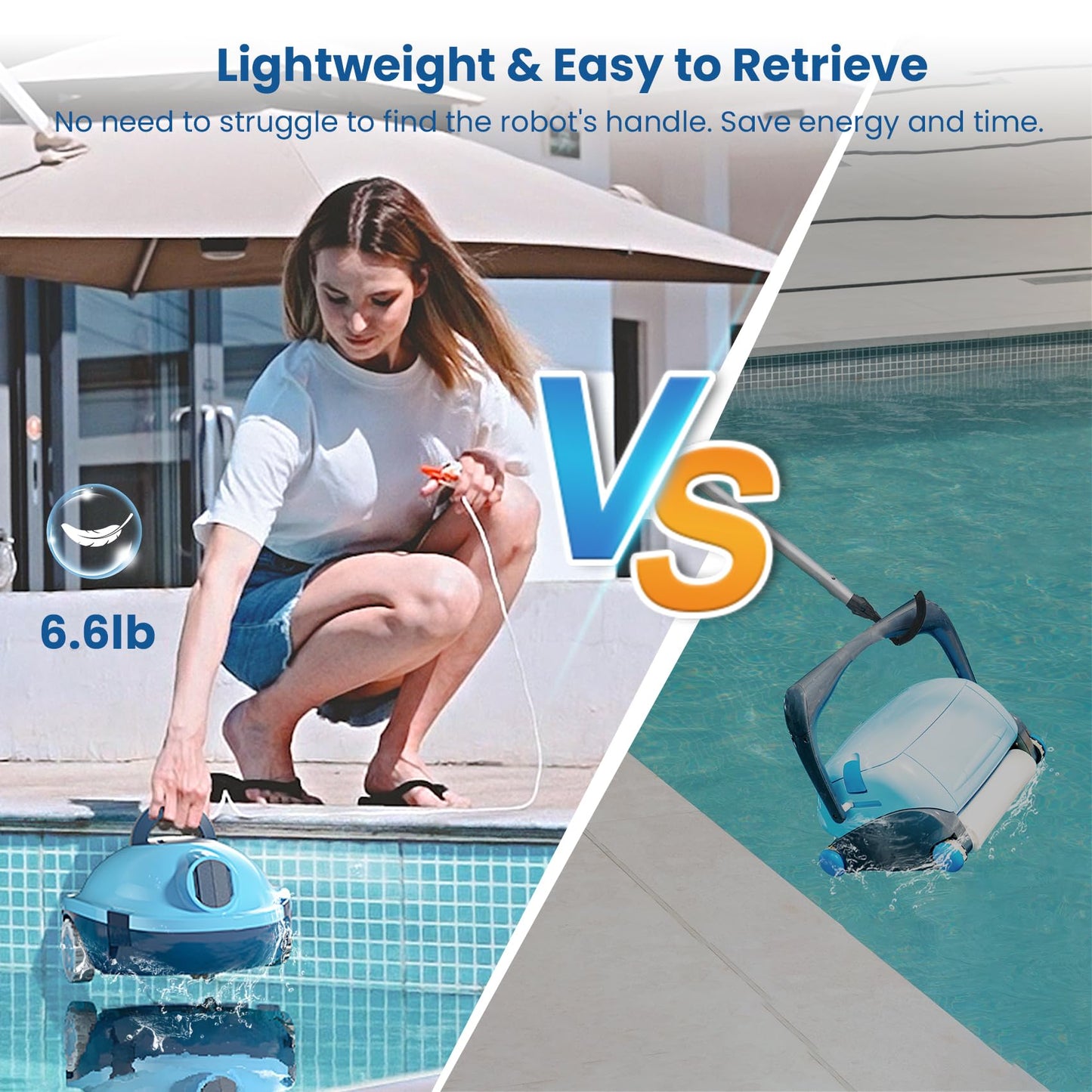 Y10 Cordless Robotic Pool Cleaner, Automatic Pool Vacuum - 90 Mins Runtime, Powerful Suction, Self-Parking, Lightweight for Above/Inground Pools Up to 65ft/1100 Sq.Ft (Navy)
