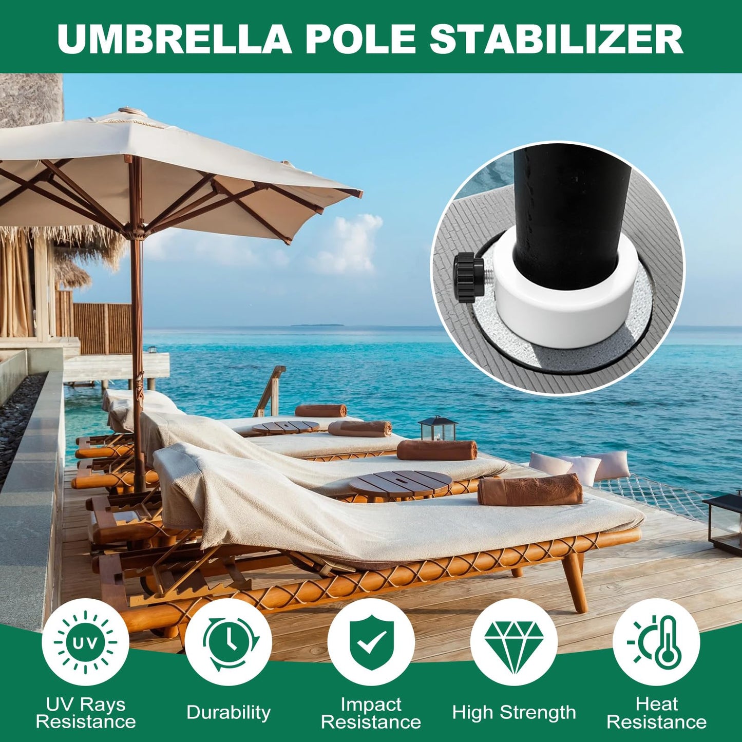 lodfGL Upgraded Pool Umbrella Pole Stabilizer Sleeve Adapter - Fit 1.5" & 1.35" Umbrellas for Waterways & AquaStar Single-Threaded Pool Deck Sleeves, Reduces Movement, White PC+ABS, 2Pack