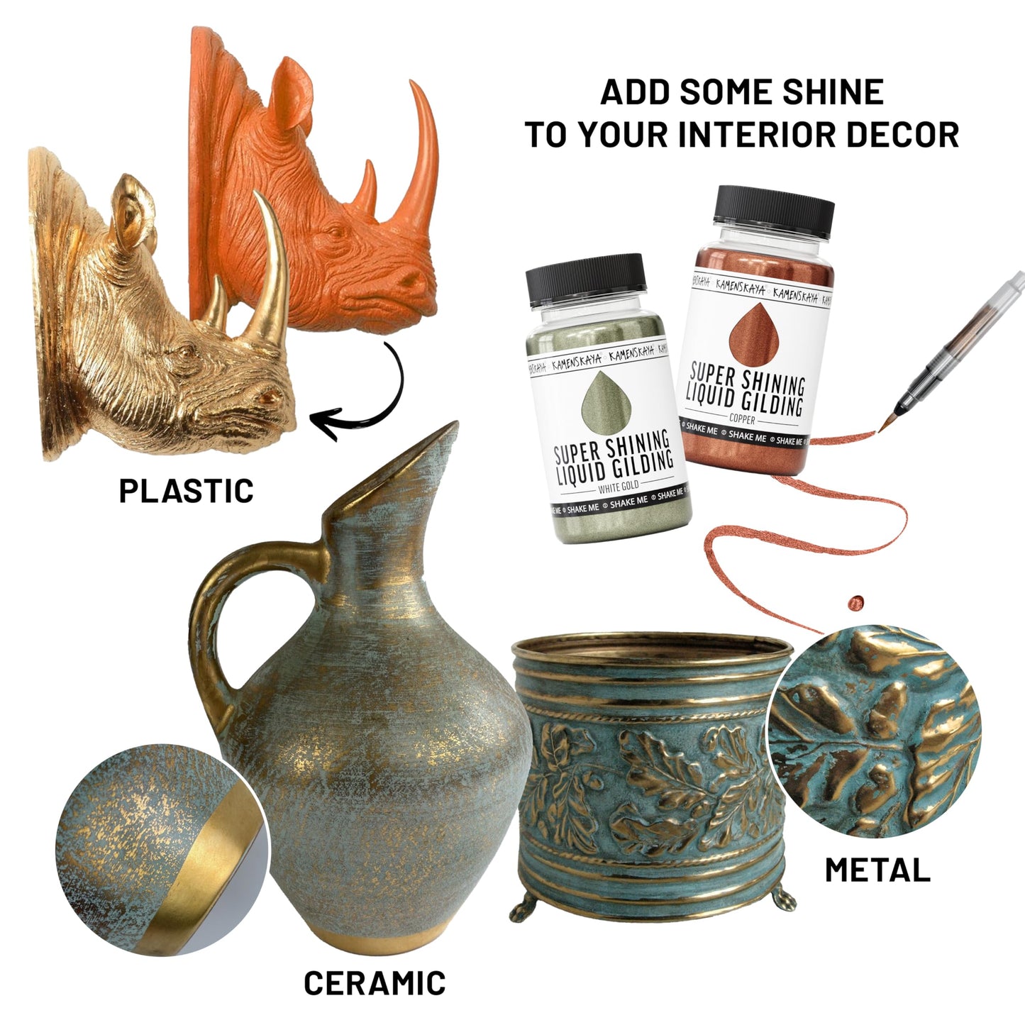 KAMENSKAYA Liquid Gold Leaf Paint - Alcohol Based Fast Drying Warm Brass Liquid Leaf, 3.38 fl oz (100 ml)