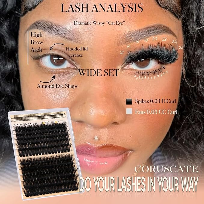 CORUSCATE 260D Lash Clusters with Bottom Lashes 8mm-25mm Mixed Lengths Mink Cluster Lashes Thick Individual Cluster Eyelash Extensions DIY Salon Look Dramatic Full Look Eyelash Clusters