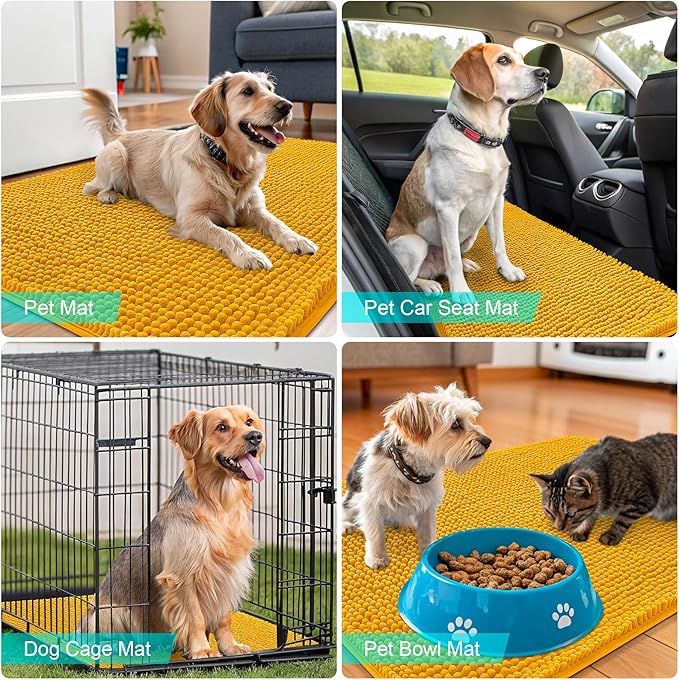 OLANLY Dog Door Mat for Muddy Paws 30x20, Absorbs Moisture and Dirt, Absorbent Non-Slip Washable Doormat, Quick Dry Chenille Mud Mat, Entry Indoor Entryway Carpet for Inside Floor, Golden Yellow