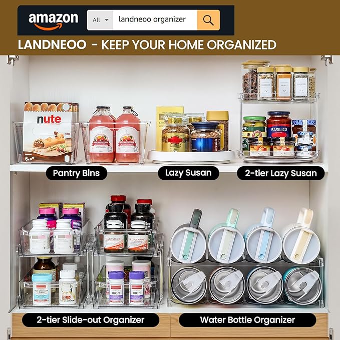 2 Set 2 Tier Non-Skid Acrylic Lazy Susan Turntable Organizer - Rotating Spice Rack - Spinning Organization for Kitchen, Pantry, Countertop, Closet, Bathroom, Vanity, Medicine Cabinet Organizing,9.25''