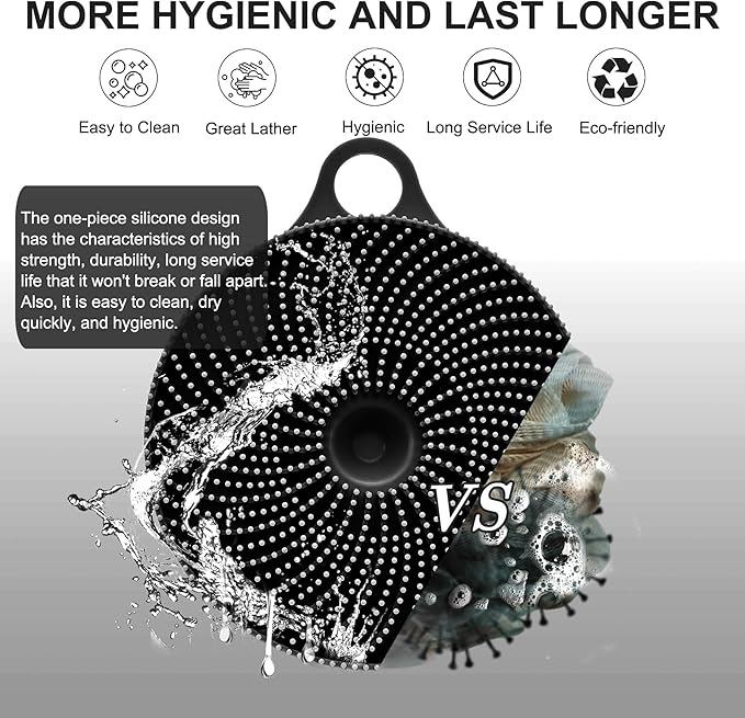 INNERNEED 2-in-1 Silicone Body Scrubber and Scalp Massager Shampoo Brush, Food-Grade Soft Material, More Hygienic, Easily Lather, Convenient for Travel, Gym, Business,etc (Black)
