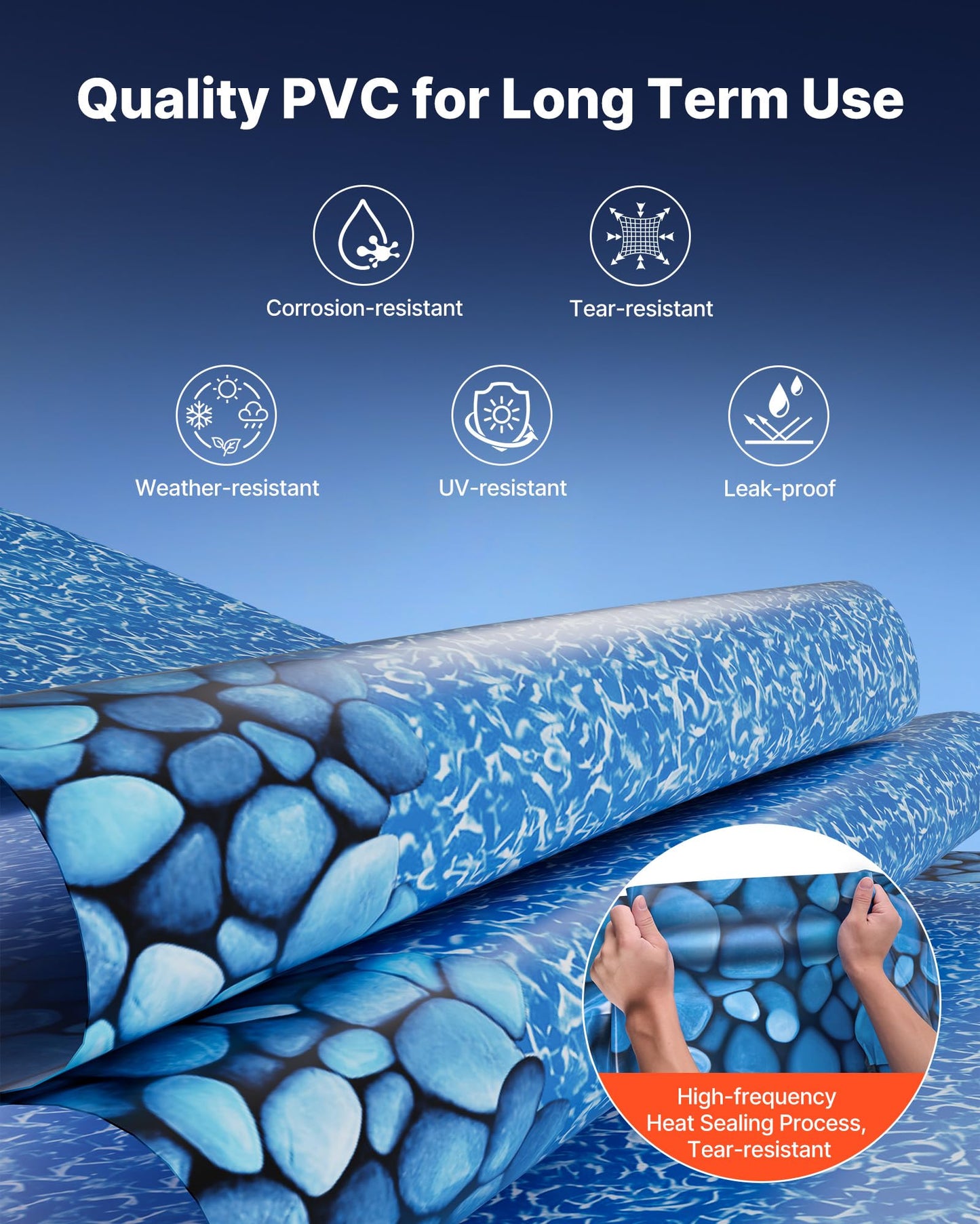 VEVOR 15-ft Round Above Ground Pool Liner, Overlap Pool Liners, Standard Gauge Vinyl, 48-to-54inch Wall Height, Designed for Steel Sided Above-Ground Swimming Pools