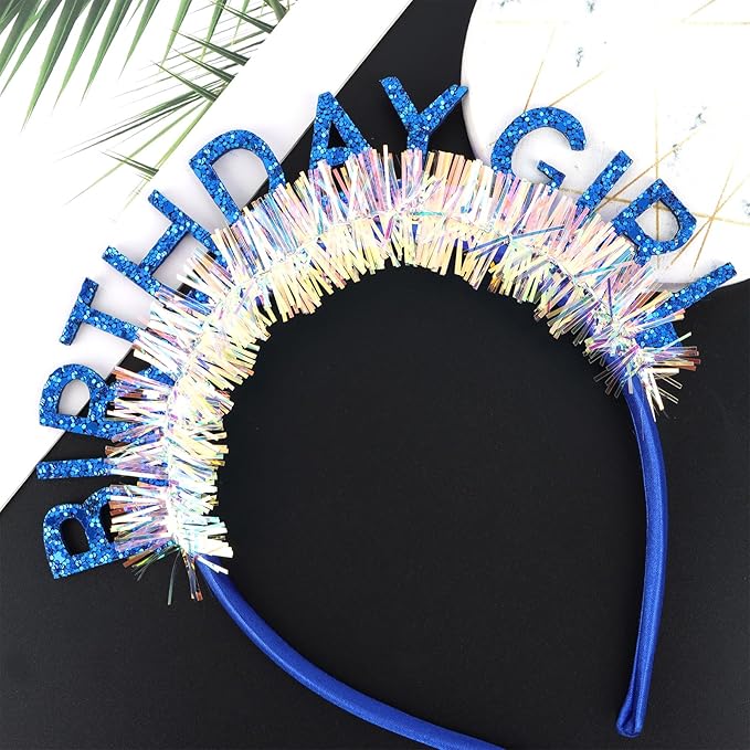 CIEHER Dark Blue Birthday Girl Headband Birthday Decorations