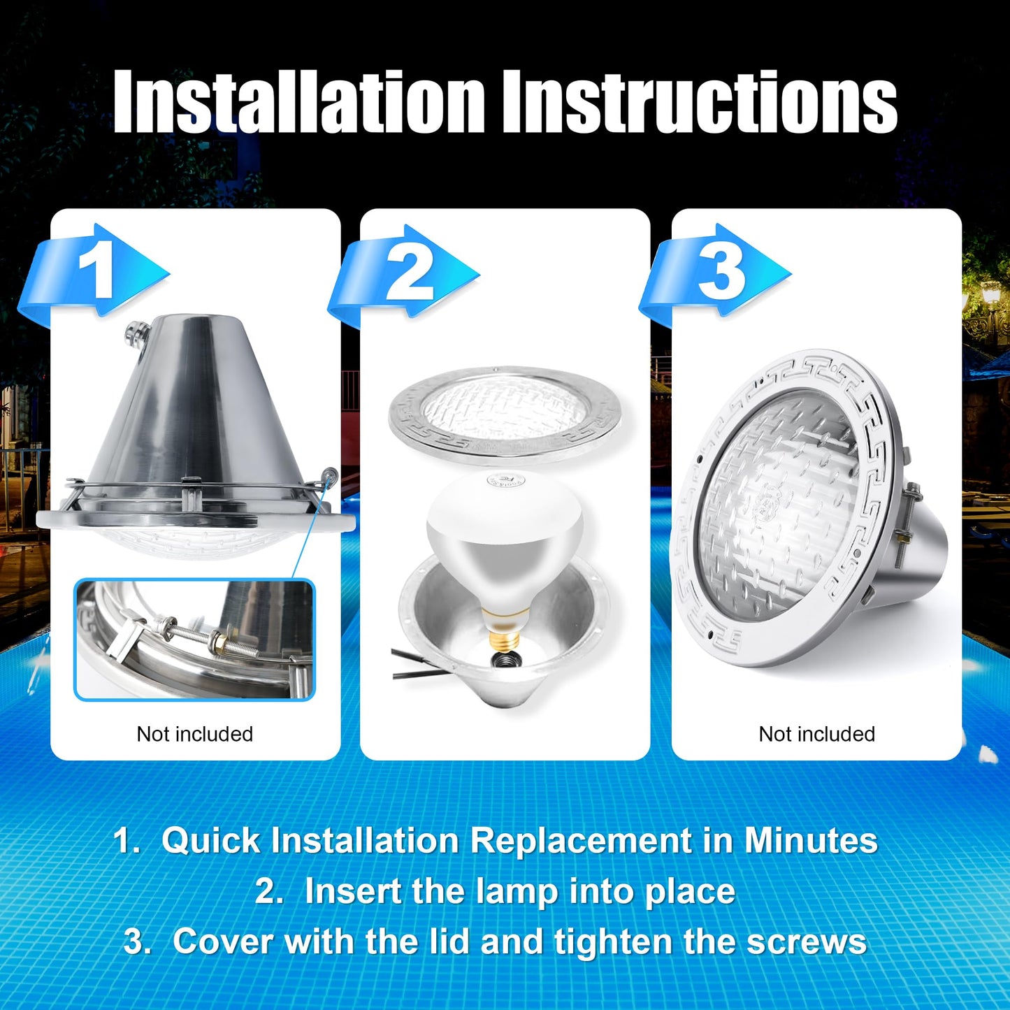 Generalman 500W R40 120V Pool Light Bulb for Inground Pool & Spa – 3000K Warm White, E26 Base, High-Power, Compatible with Pentair & Hayward Fixtures, 3,000-Hour Lifespan (2 Pack)