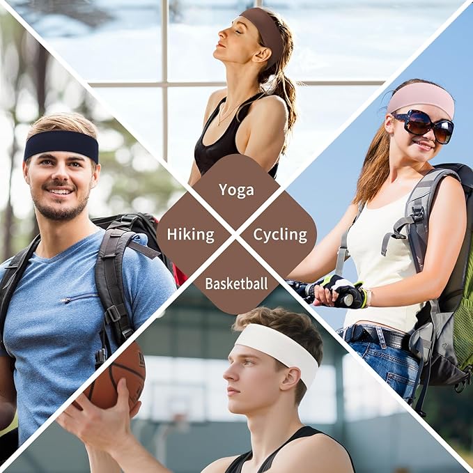 Panleding 12 Pack Sports Headbands for Women, Non-Slip Elastic Soft Hair Bands, Fashion Hair Warp for Workout, Yoga, Running, Fitness, Neutral Colors