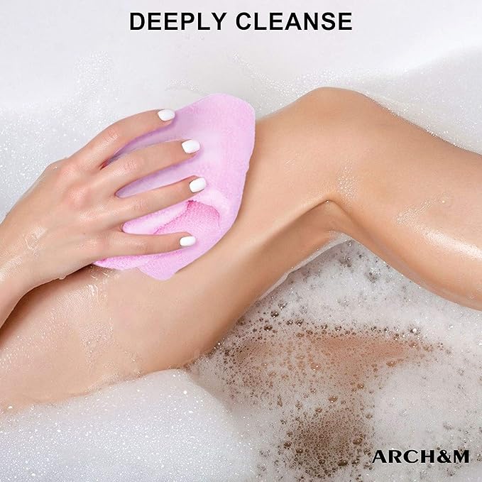 ARCH&M Exfoliating Shower Towel – 35-Inch Japanese Beauty Washcloth Back Scrubber for Daily Use – Textured Poly Nylon Body Exfoliating Towel for Smoother-Looking Skin, Quick-Dry, 3 Pack